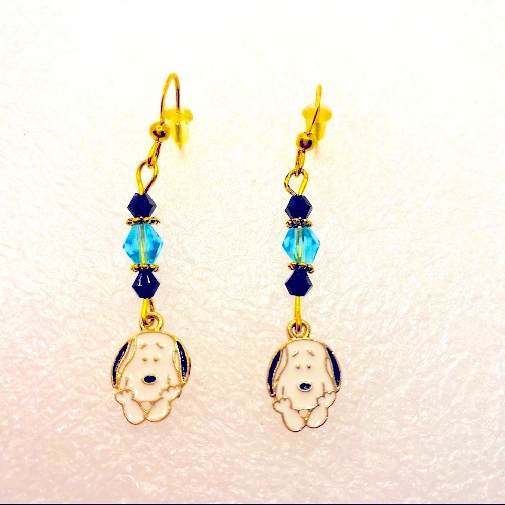 Earrings Snoopy Blue handmade Pierced Adorable Very light weight.  Made with …